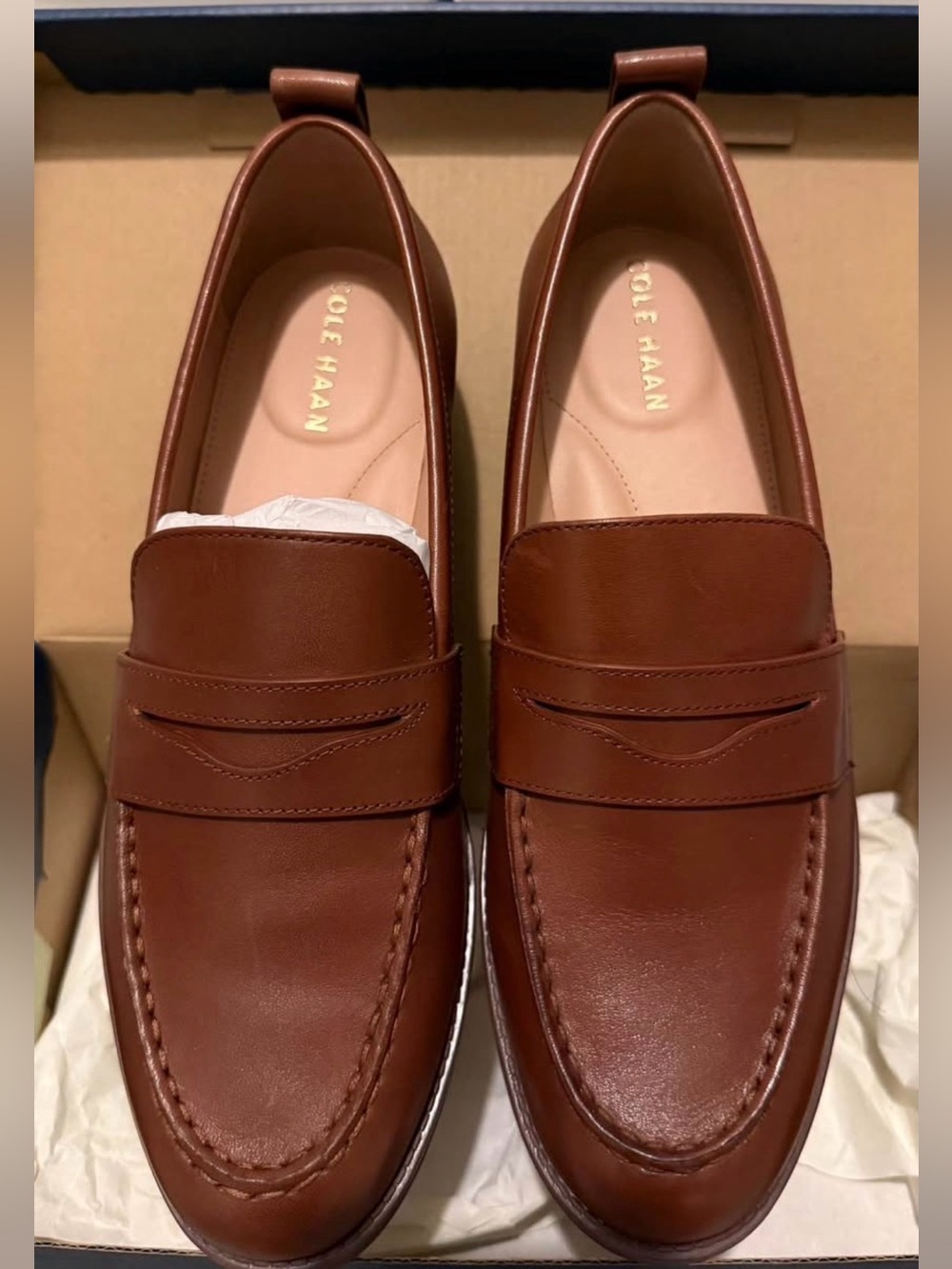 Cole Haan Women's Brown Leather Penny Loafers
